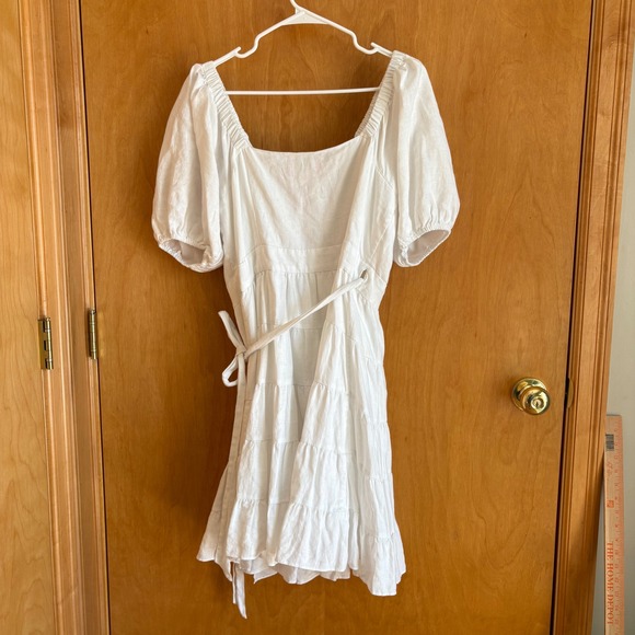 Lilly Pulitzer Dress Womens S White Linen Puff Sleeve Tiered Wrap Mini 013216 - Picture 3 of 11